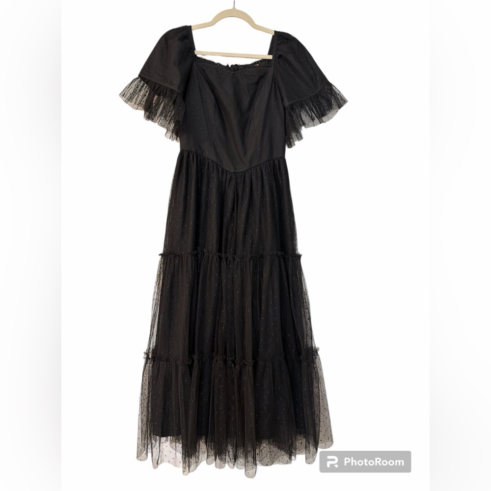 JessaKae Black Tiered Tulle Maxi Dress with Puff Sleeves